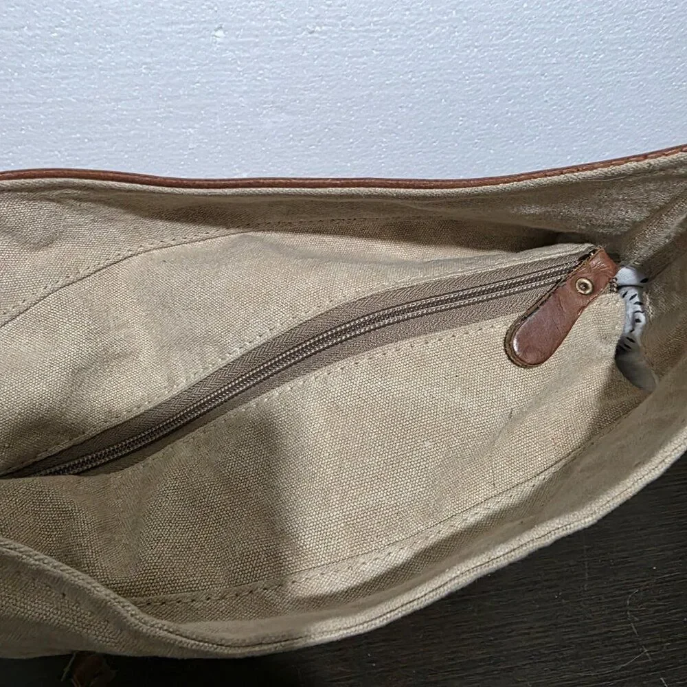 Myra Country Charm Upcycled Canvas & Leather Beige Brown Shoulder Crossbody Bag - Picture 7 of 12